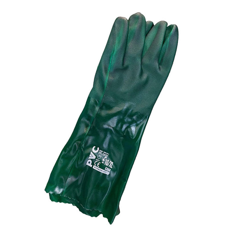 PIONEER SAFETY Gloves PVC Coat Green Textured Heavy Duty Open Cuff 40cm - Premium Gloves from Pioneer - Just R 62! Shop now at Securadeal