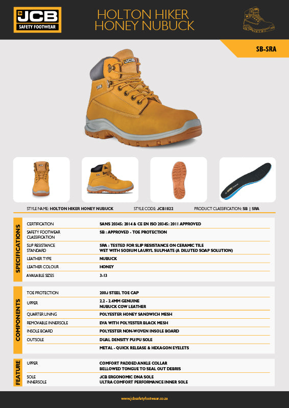 JCB Holton Hiker Honey Nubuck Steel Toe Men's Boot - Premium Safety Boots from JCB Footwear - Just R 1128! Shop now at Securadeal