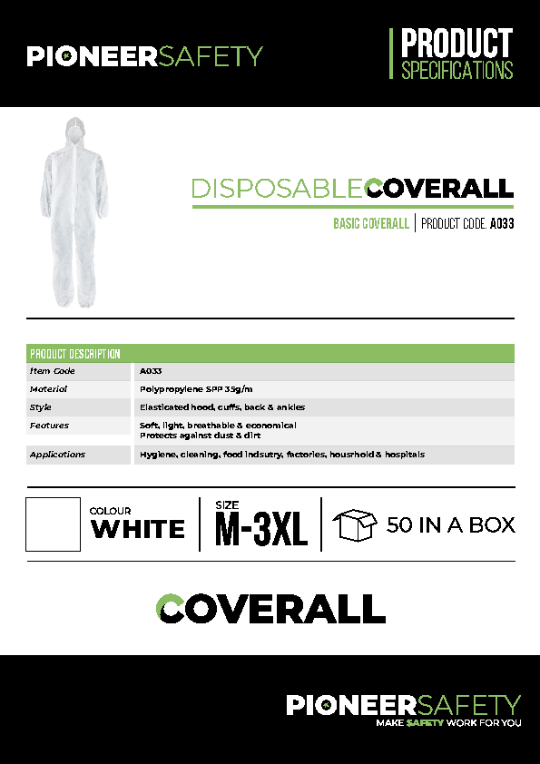 PIONEER SAFETY Overall Disposable Zip & Hood Non Woven White - Premium clothing from Pioneer Safety - Just R 35.78! Shop now at Securadeal