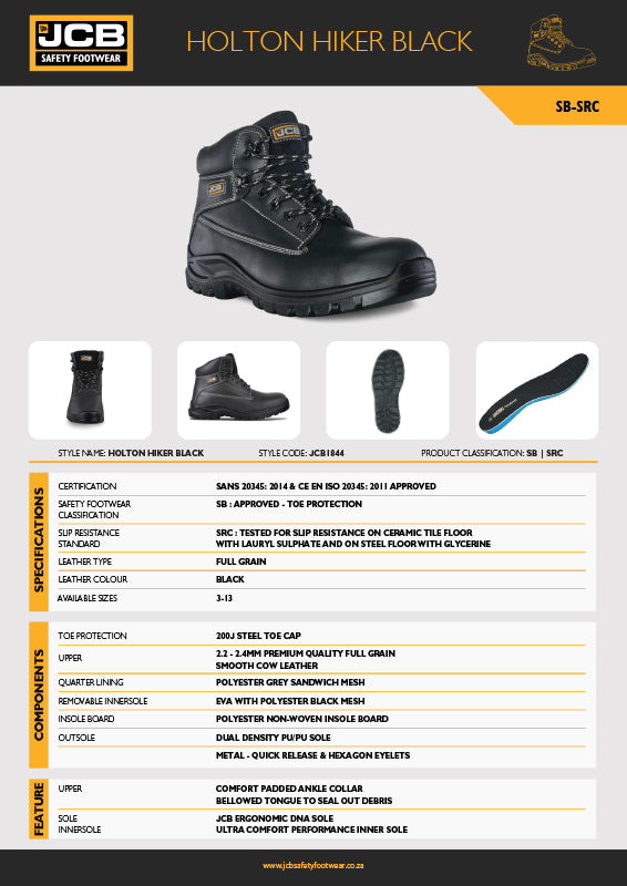 JCB Holton Hiker Black Steel Toe Men's Boot - Premium Safety Boots from JCB Footwear - Just R 1316! Shop now at Securadeal