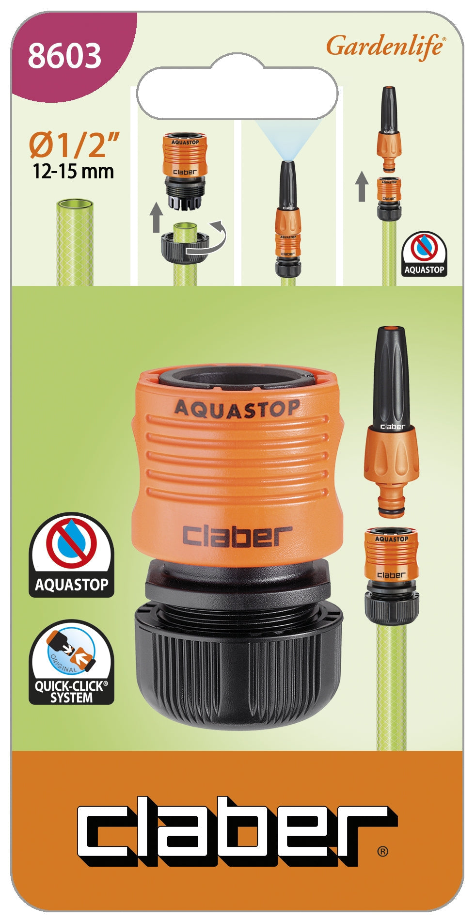 CLABER 1/2" Garden Hose Pipe Click Connector With Aquastop - Premium gardening from CLABER - Just R 40.14! Shop now at Securadeal