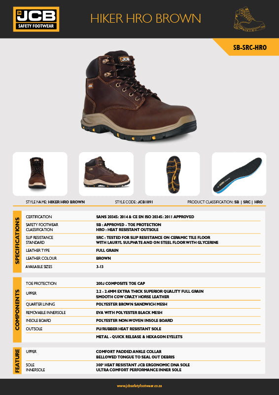 JCB Hiker HRO Brown Composite Toe Men's Boot - Premium Safety Boots from JCB Footwear - Just R 1550! Shop now at Securadeal