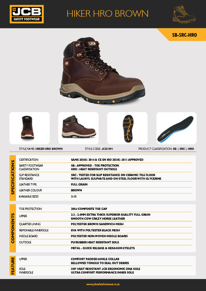 JCB Hiker HRO Brown Composite Toe Men's Boot - Premium Safety Boots from JCB Footwear - Just R 1550! Shop now at Securadeal