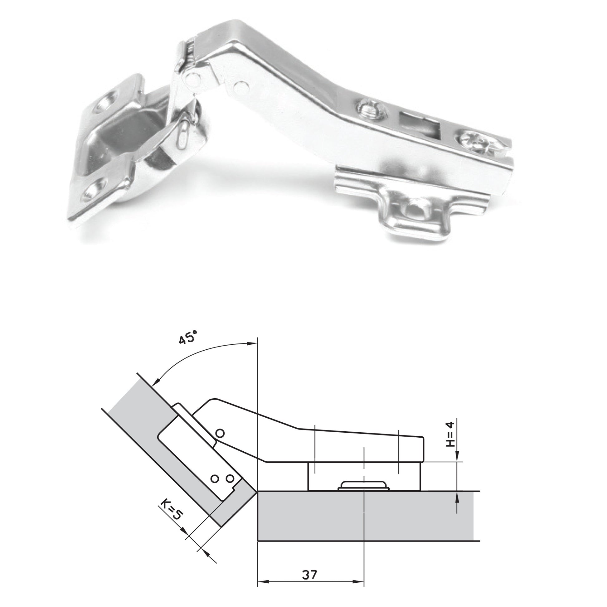 ROCO 45 Degree 4 Hole Base Plated Cupboard Hinge - Premium Hardware from ROCO - Just R 12! Shop now at Securadeal