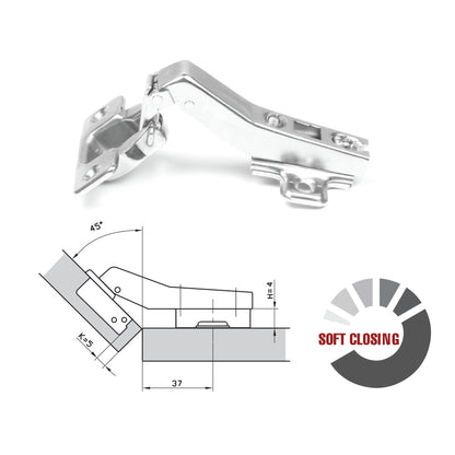 ROCO 45 Degree Soft Close 4 Hole Base Plate Cupboard Hinge - Premium Hardware from ROCO - Just R 29! Shop now at Securadeal