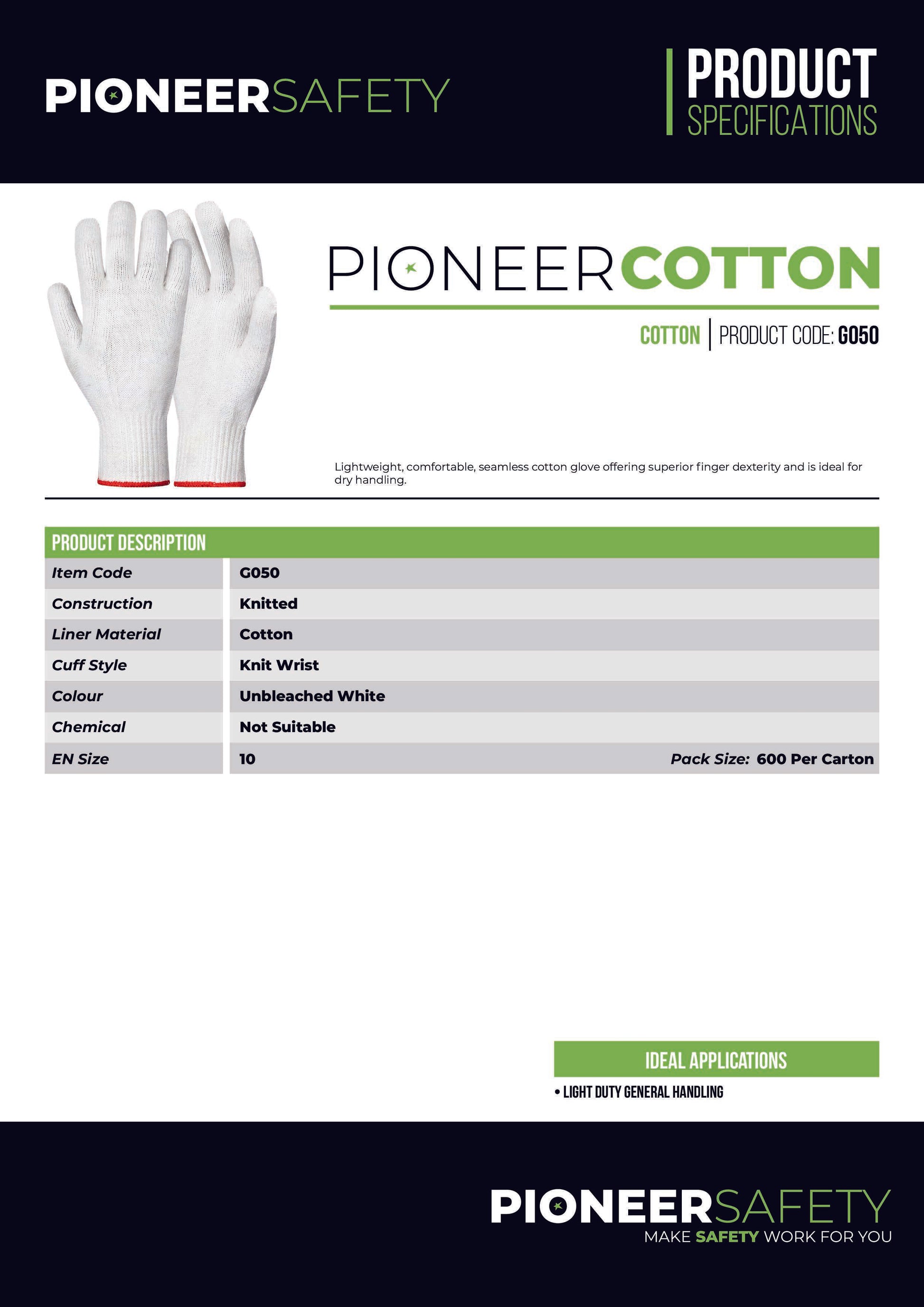 PIONEER SAFETY Cotton Machine Knit Gloves Large G050 - Premium Gloves from Pioneer Safety - Just R 7! Shop now at Securadeal