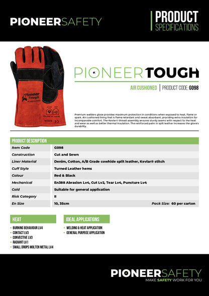 PIONEER SAFETY Gloves Heat Resistant Leather Air Cushioned Black/Red (Braai) 35cm G098 - Premium Gloves from Pioneer Safety - Just R 308! Shop now at Securadeal