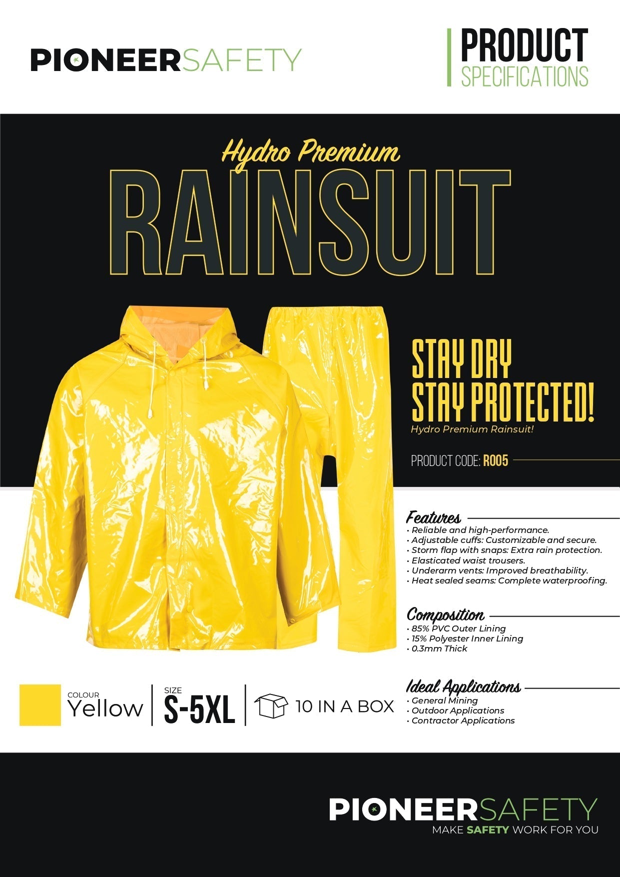 PIONEER SAFETY Rain Suit Hydro Premium Heavy Duty Pvc Yellow - Premium clothing from Pioneer Safety - Just R 245! Shop now at Securadeal