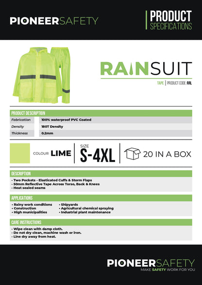 Rubberized High-Visual Reflective Tape Lime Rain Suit 2 Piece Large - Premium Rain Coat from Pioneer Safety - Just R 183! Shop now at Securadeal