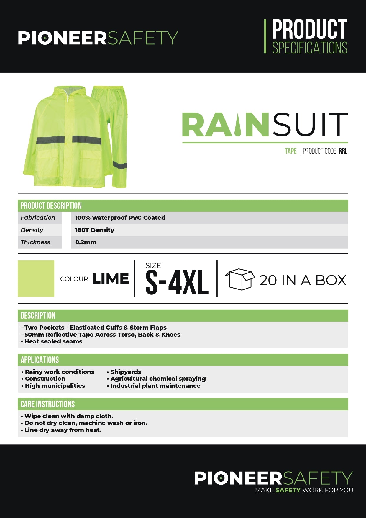 Rubberized High-Visual Reflective Tape Lime Rain Suit 2 Piece Medium - Premium Rain Coat from Pioneer Safety - Just R 183! Shop now at Securadeal