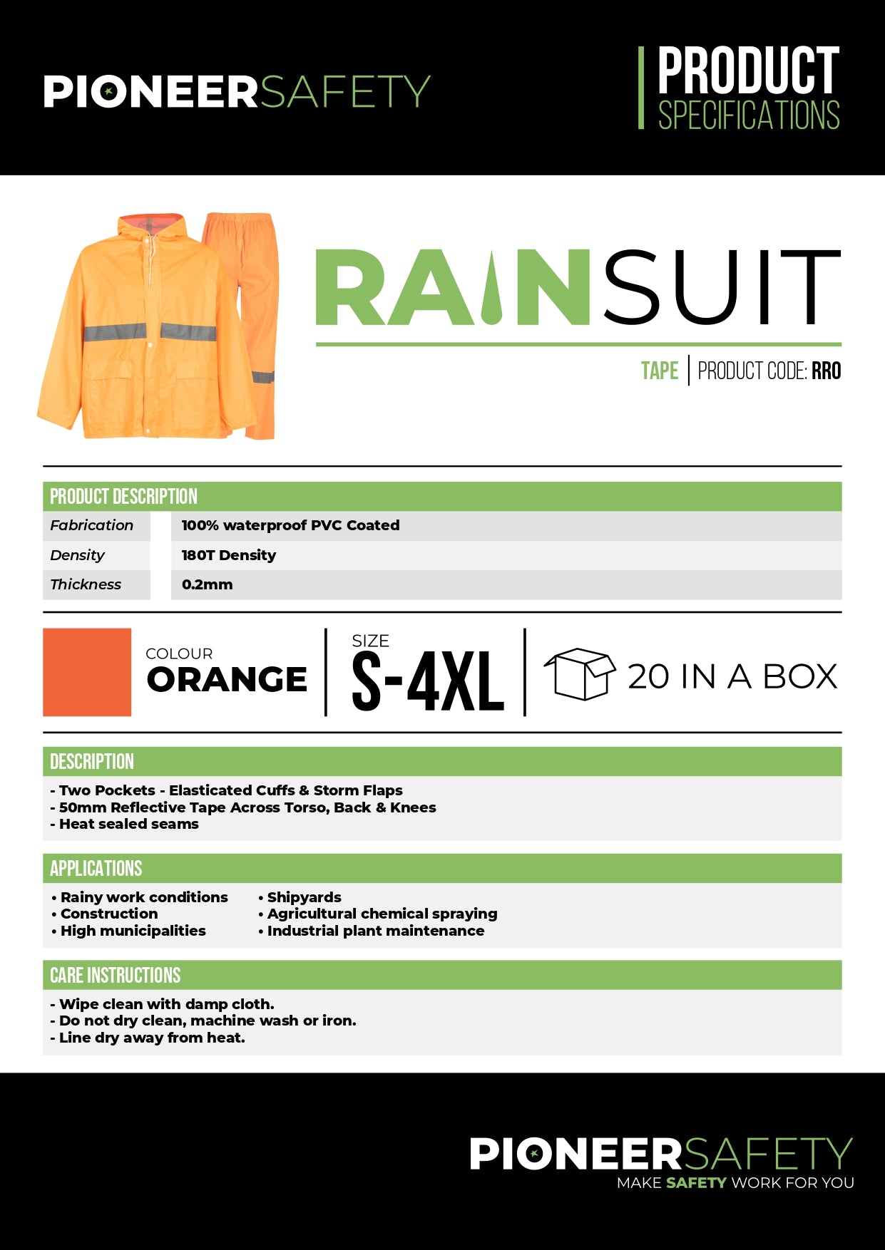 Rubberized High-Visual Reflective Tape Orange Rain Suit 2 Piece Large - Premium Rain Coat from Pioneer Safety - Just R 183! Shop now at Securadeal