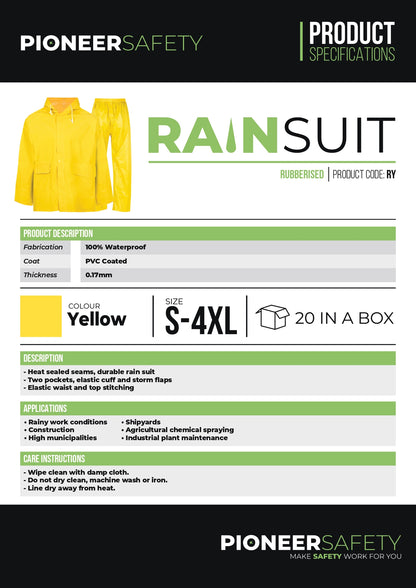 Rubberized Rain Suit Yellow 2 Piece (Medium) - Premium Rain Coat from Pioneer Safety - Just R 145! Shop now at Securadeal