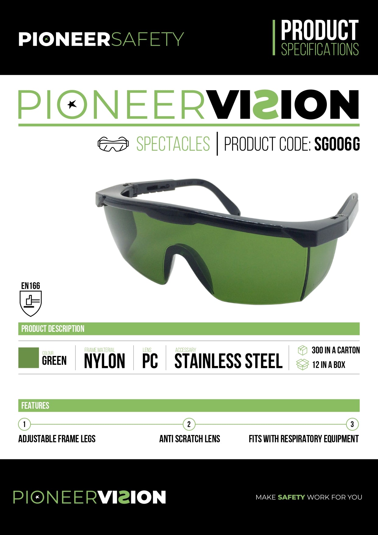 PIONEER SAFETY Glasses Green Anti Scratch - Premium clothing from Pioneer Safety - Just R 14! Shop now at Securadeal