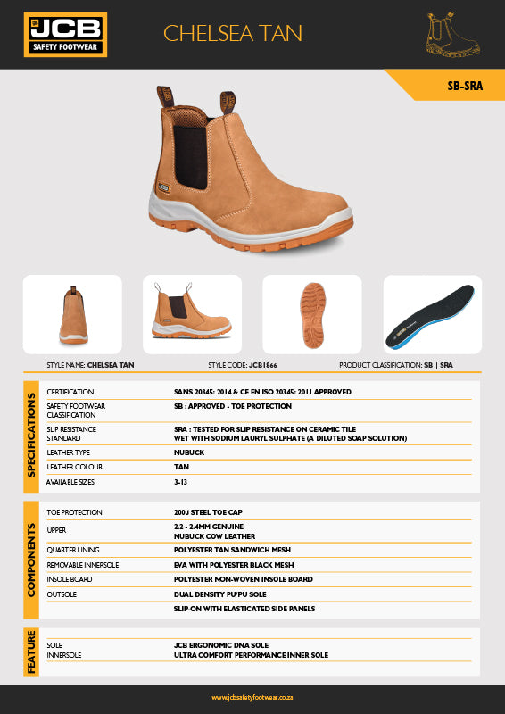 JCB Chelsea Tan Nubuck Steel Toe Men's Boot - Premium Safety Boots from JCB Footwear - Just R 1278! Shop now at Securadeal