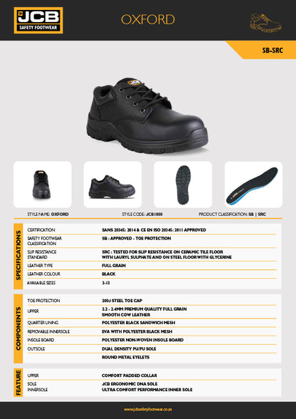 JCB Oxford Safety Shoe Leather Slip Resistant Black - Premium Safety Boots from JCB Footwear - Just R 998! Shop now at Securadeal