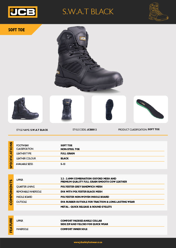 JCB SWAT Black Soft Toe Tactical Men's Boot - Premium Work Boots from JCB Footwear - Just R 1609.13! Shop now at Securadeal