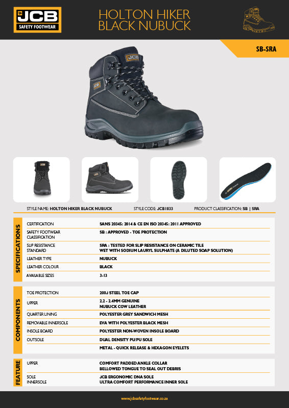 JCB Holton Hiker Black Nubuck Steel Toe Men's Boot - Premium Safety Boots from JCB Footwear - Just R 1128! Shop now at Securadeal