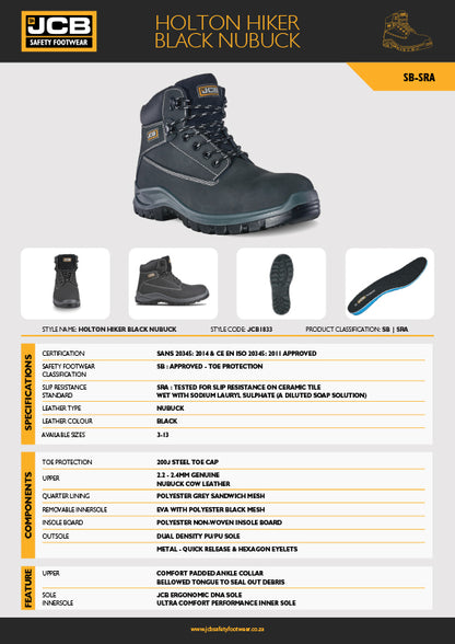 JCB Holton Hiker Black Nubuck Steel Toe Men's Boot - Premium Safety Boots from JCB Footwear - Just R 1128! Shop now at Securadeal