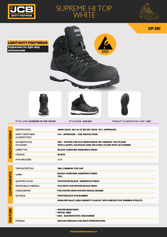 JCB Supreme Hi Top Black/White Carbon Toe - Premium Work Boots from JCB Footwear - Just R 1433.61! Shop now at Securadeal