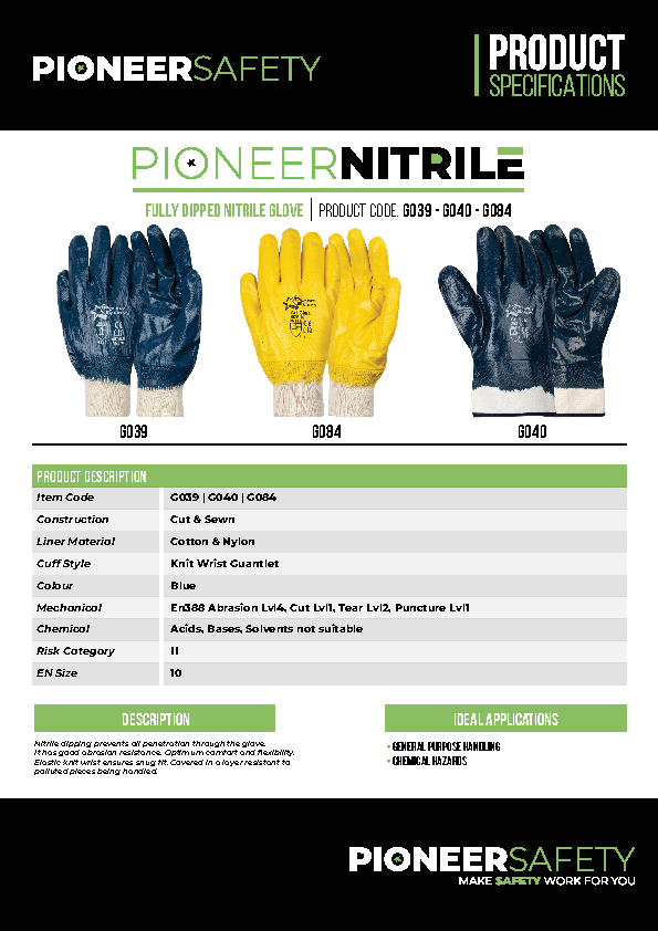 PIONEER SAFETY Nitrile Coated Blue Knit Wrist Gloves G039 - Premium Gloves from Pioneer Safety - Just R 30.75! Shop now at Securadeal