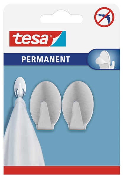 TESA Permanent Hooks Oval Large Metal 2 Hooks Stainless Steel