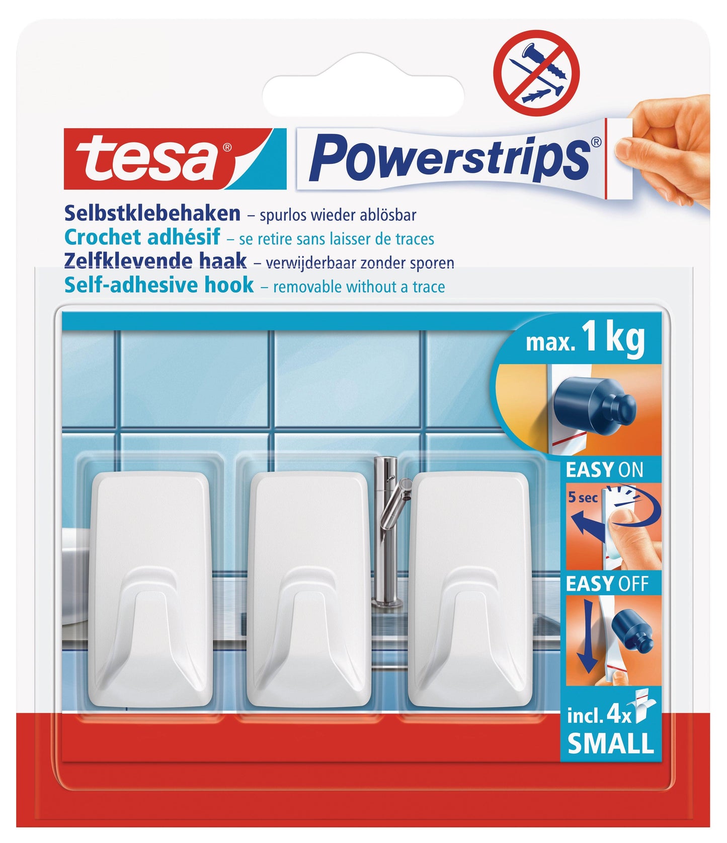 TESA Powerstrips Hooks Small Rectangular 3 Hooks/4 Strips White