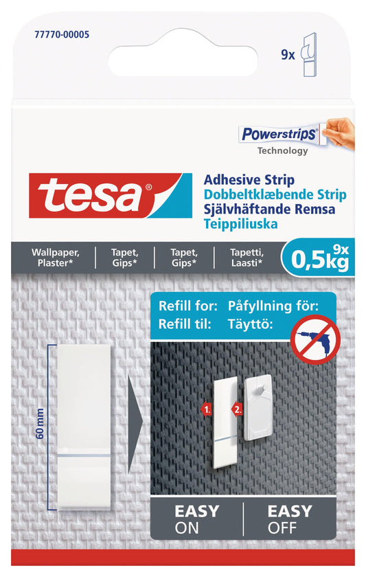 TESA Powerstrips Sensitive Surface 0.5kg 9 Adhesive Strips Wallpaper/Plaster