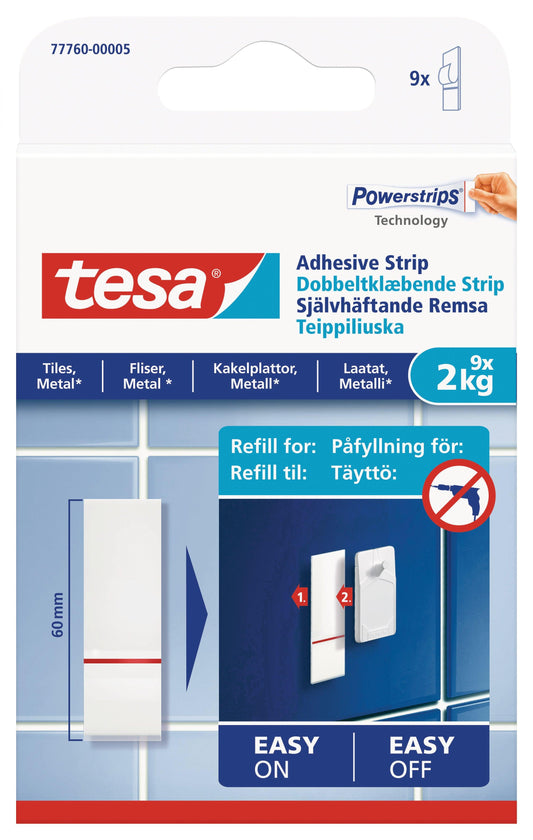 TESA Powerstrips Tiles and Metal 2kg 9 Adhesive Strips