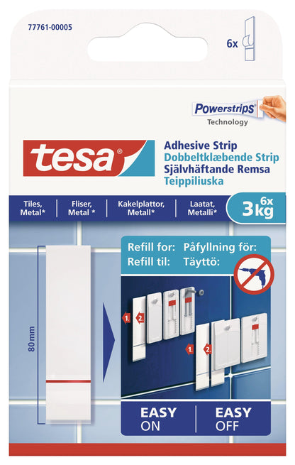 TESA Powerstrips Tiles and Metal 3kg 6 Adhesive Strips