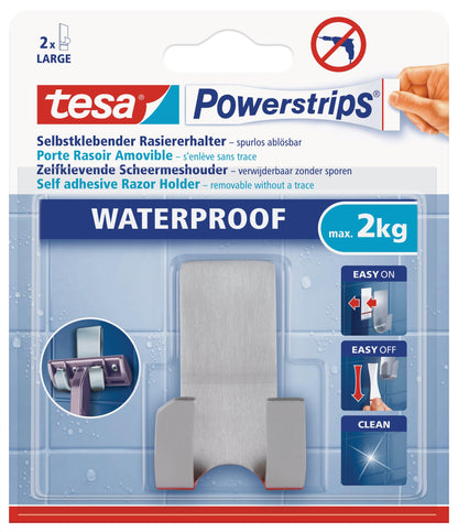 TESA Powerstrips Waterproof Razor Holder 1 Hook/2 Strips Stainless Steel