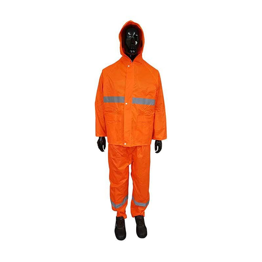 Rubberized High-Visual Reflective Tape Orange Rain Suit 2 Piece Medium - Premium Rain Coat from Pioneer Safety - Just R 174! Shop now at Securadeal