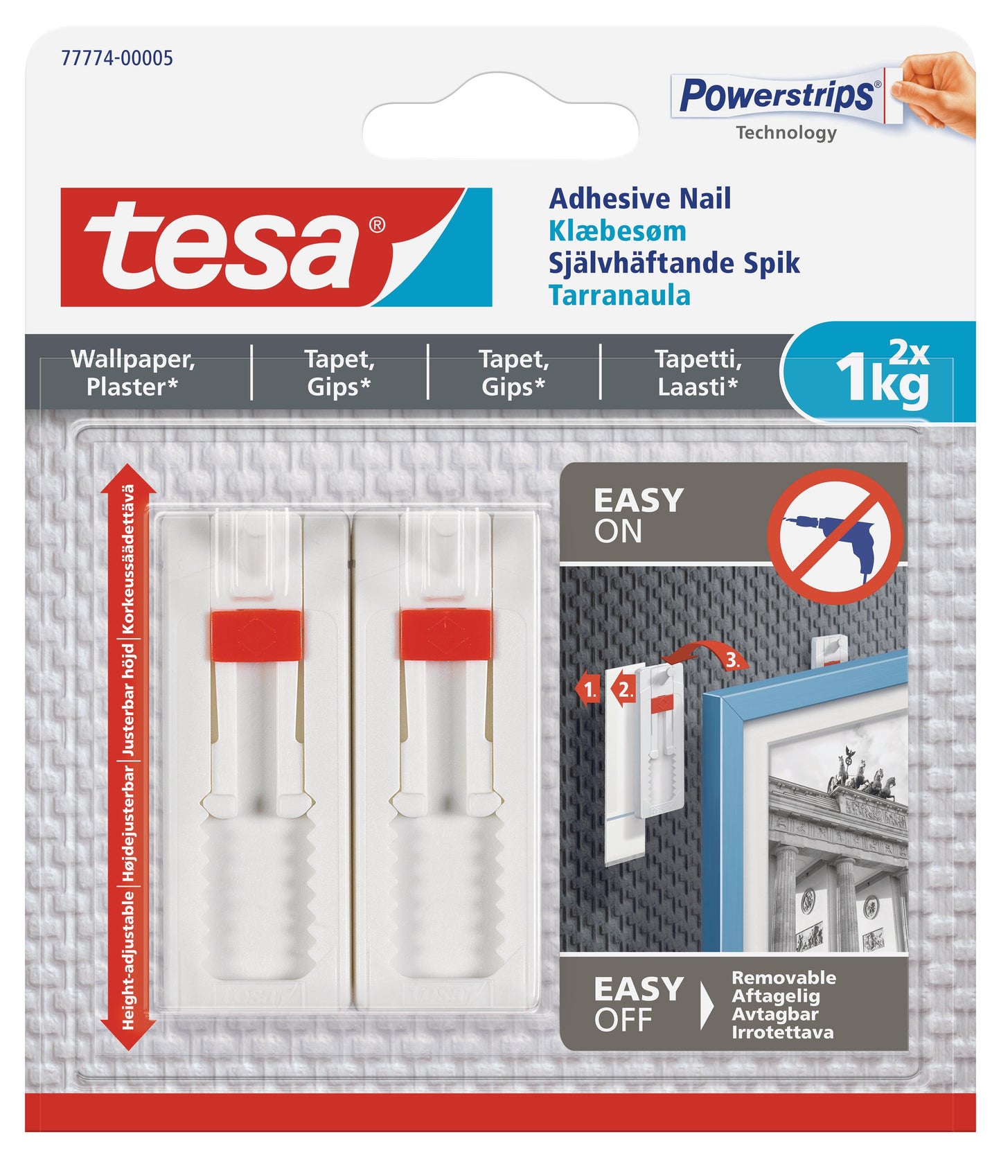 TESA Adhesive Nail Adjustable 2 x 1kg - Sensitive Surface - Wallpaper and Plaster - Premium Hardware from TESA - Just R 112! Shop now at Securadeal