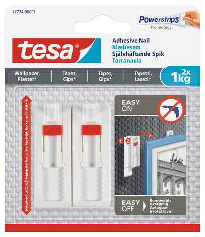 TESA Adhesive Nail Adjustable 2 x 1kg - Sensitive Surface - Wallpaper and Plaster - Premium Hardware from TESA - Just R 112! Shop now at Securadeal