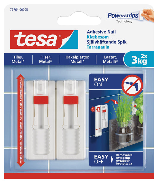 TESA Adhesive Nail Adjustable 2x3kg - Smooth And Solid Indoor Surfaces - Tiles and Metal - Premium Hardware from TESA - Just R 110! Shop now at Securadeal