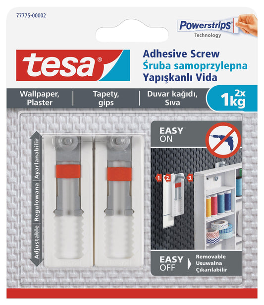 TESA Adhesive Screw Adjustable 2x1kg - Sensitive Surfaces - Wallpaper and Plaster - Premium Hardware from TESA - Just R 135! Shop now at Securadeal